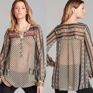 FREE PEOPLE Feather in The Wind tunic sheer tan black Size M